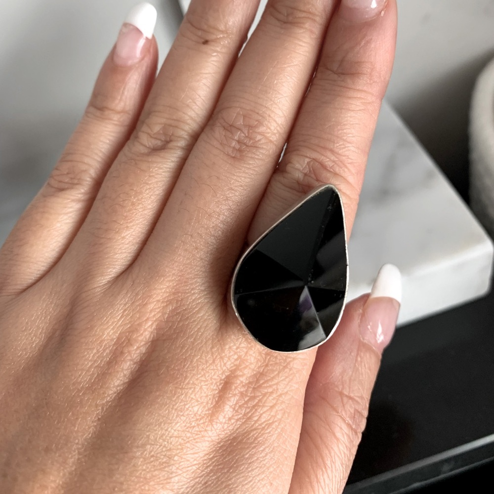Statement Cocktail Ring with a Black onyx teardrop stone